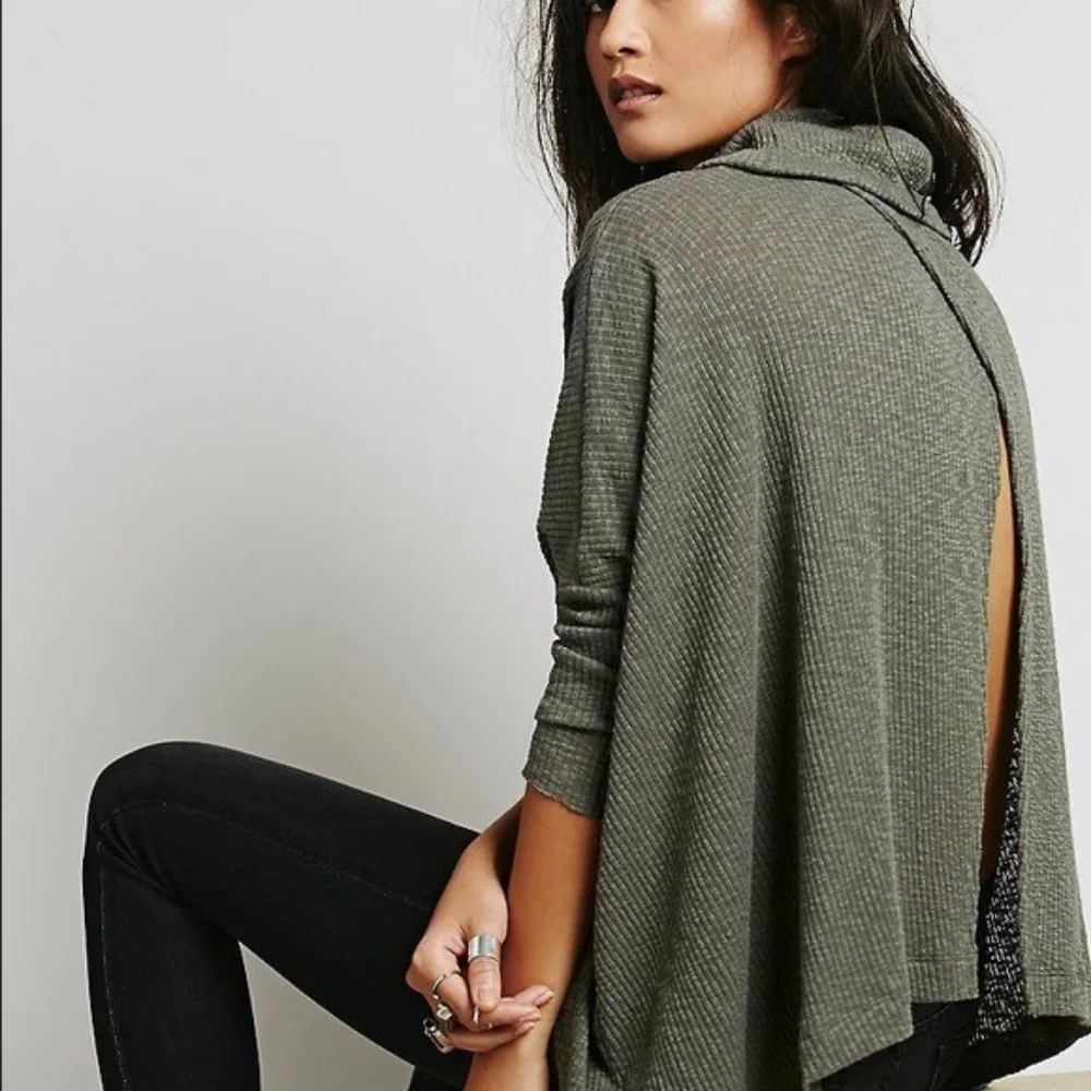 Free People Beach Womens World Traveler Open Split Back Top Ribbed Cowl Neck XS